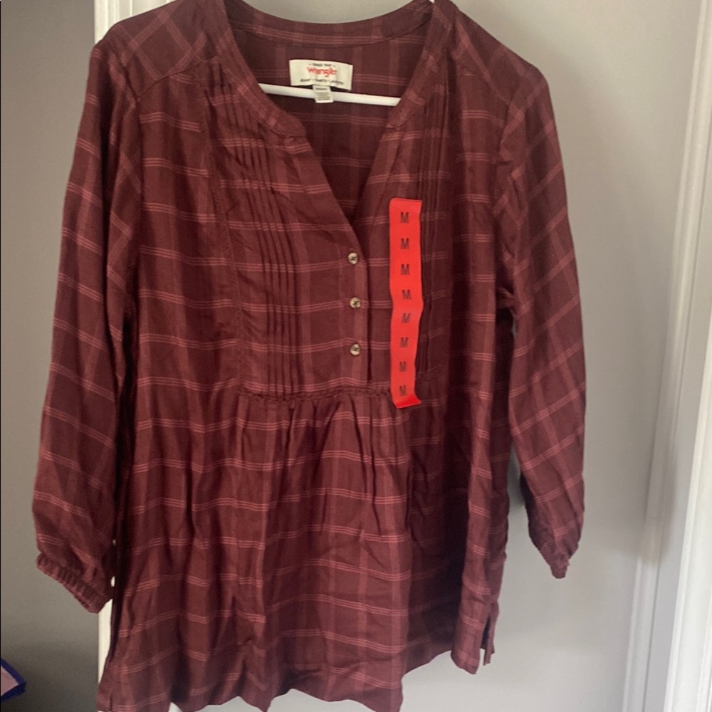 Wrangler Burgundy Plaid Tunic Top